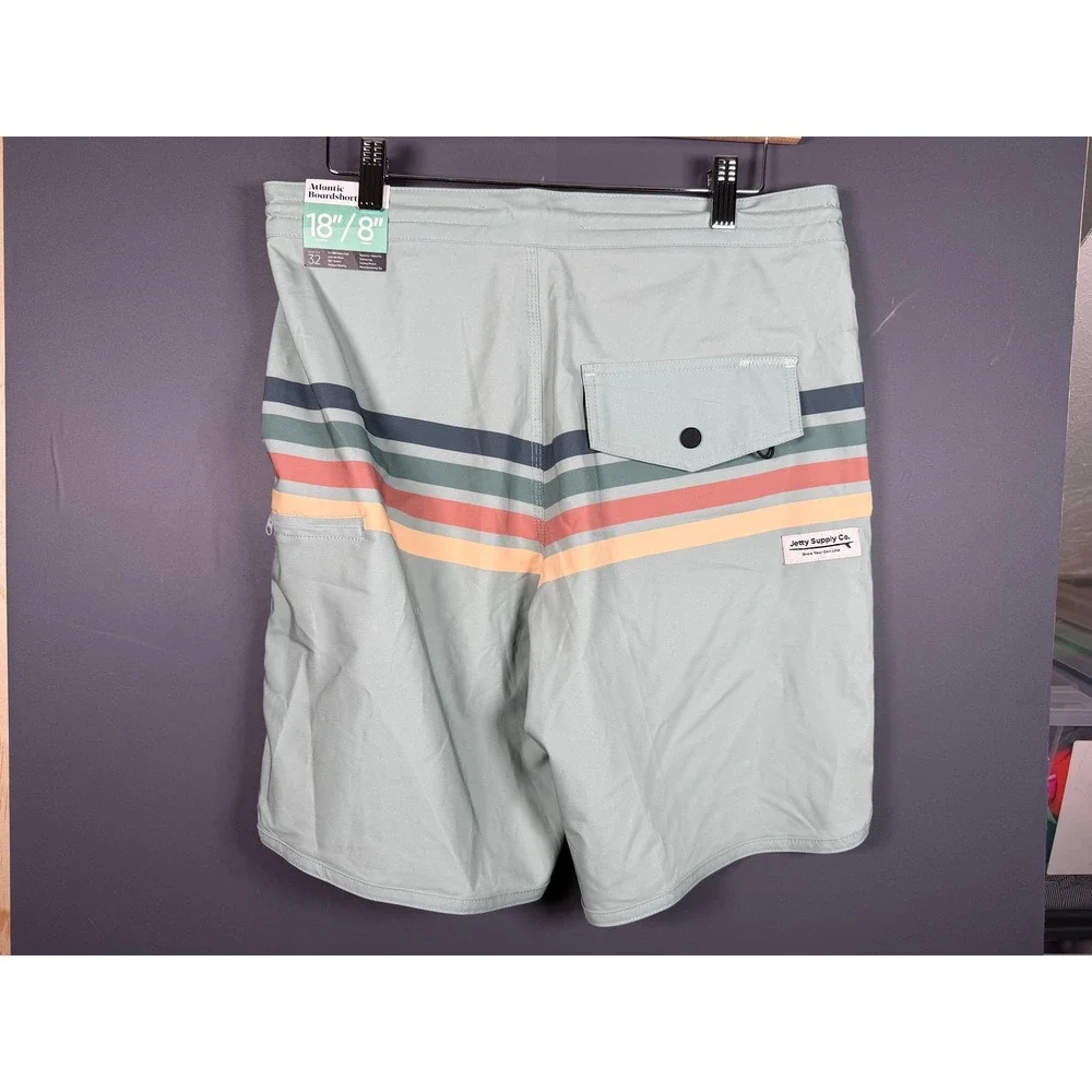 NWT Jetty Atlantic Boardshorts Swim Trunks Mens 32 Fog Green Striped Oystex
